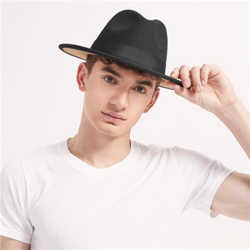 Wide Brim Fedora Hats for Women & Men Classic Dress Panama Hat Adjustable Felt - Picture 6 of 6